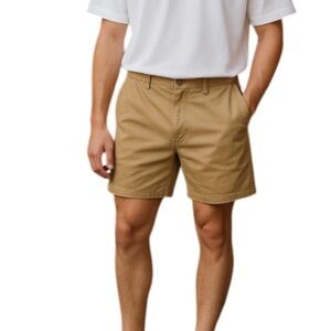 STUSSY Vintage Mens Khaki Tan Flat Front Shorts Cotton Twill Pockets *As Is* 36